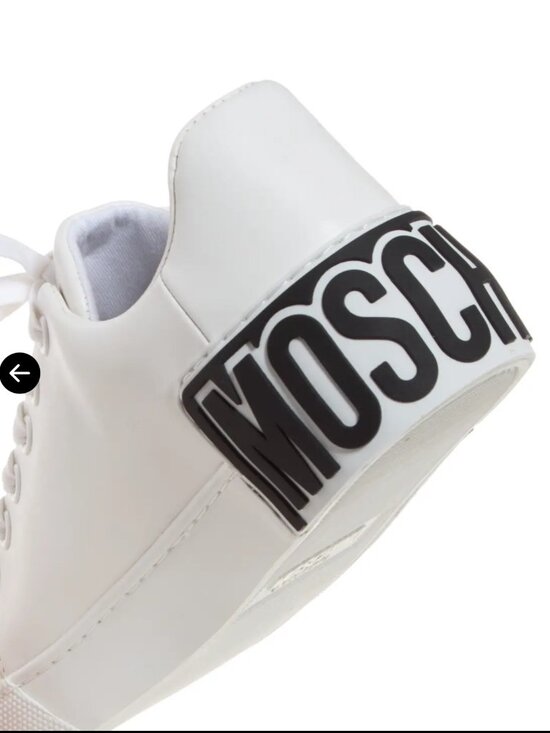 Moschino Shoes - Moschino Women's White Leather Maxi Logo Sneakers Size: EU37 US6